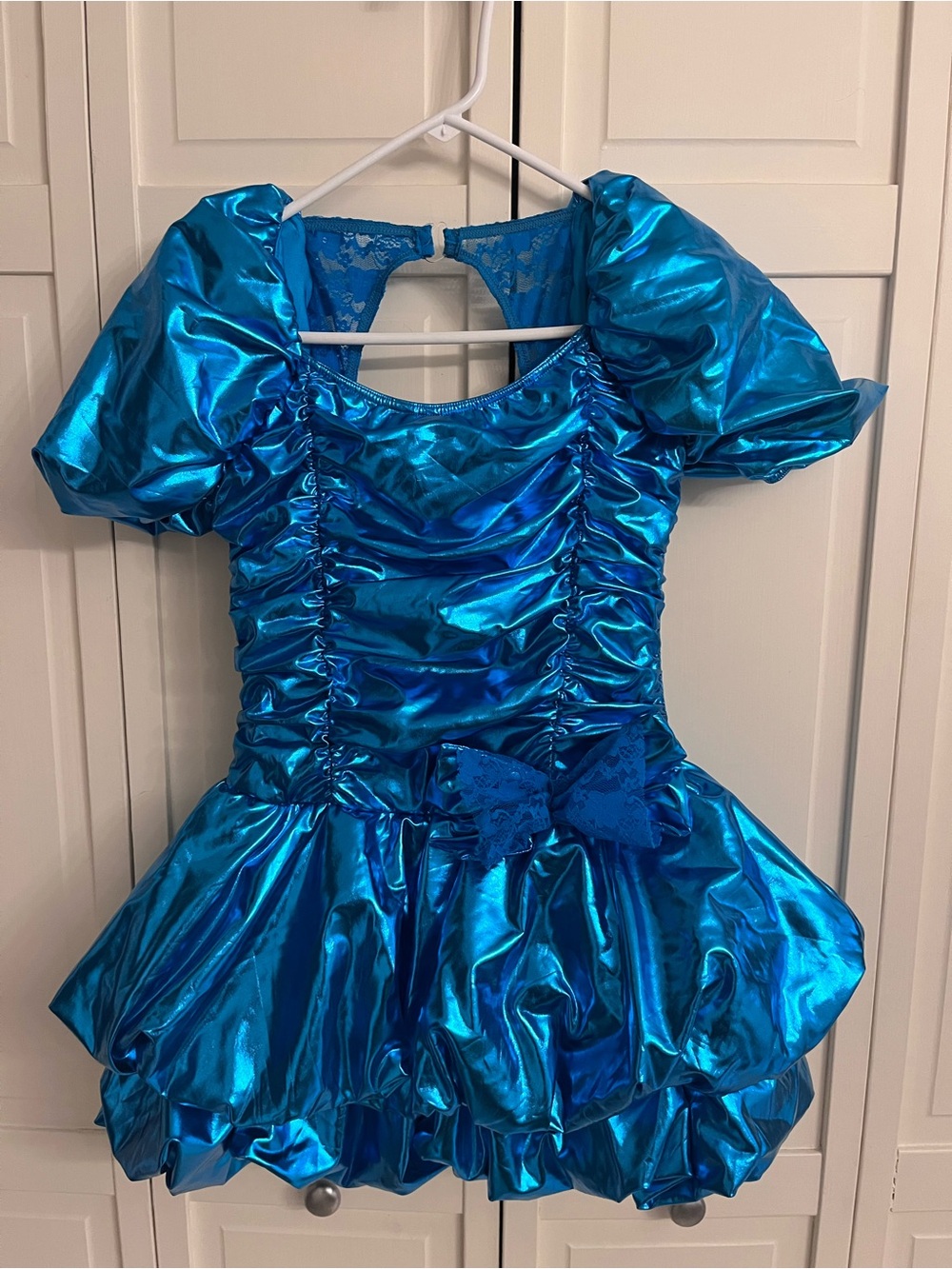 Weissman Shimmering Blue Metallic Puff-Sleeve Costume Dress